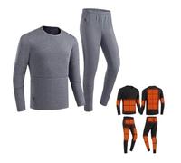 Ensemble de sous-vêtements Thermiques Chauffants pour Hommes, Hommes froids r USB Charge Couche de Base Thermique 28 Zones de Chauffage, Vêtements Thermiques Chauffants, Gris, XXL