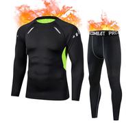 Ensemble de sous-Vêtements Thermiques Homme, Haut Maillot de Corps et sous Pantalon Thermique pour Homme, Combinaison de sous-Vêtements Chaud de Sport Ski Moto Cyclisme (Vert+Noir, 3XL)