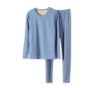 Ensemble de sous-vêtements thermiques pour femme - Pour couple et hiver - En laine épaisse - Sous-couche thermique - Ensemble long et chaud pour homme, bleu, XXL