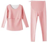 Ensemble De Sous-Vêtements Thermiques Pour Femmes Enceintes,Hauts D'allaitement Chauds,Haut Et Pantalon Thermiques, Leggings De Maternité À Manches Longues,Vêtements D'allaitement A,3XL(80-90kg)
