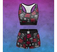 Ensemble de soutien-gorge de sport à dos nageur avec impression de personnage de dessin animé et de lettre, et culotte boxy L,M,S,XLBlocs de couleur,Lettres,Tout ImpriméTissu tricoté