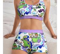 Ensemble de soutien-gorge et culotte à motif de dessin animé pour femmes, col rond L,M,S,XL,XSCartoon,graphique,LettresPolyester