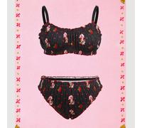 Ensemble de soutien-gorge et culotte à volants, avec imprimé de personnage de dessin animé à pois et fraise, confortable et oversize 0XL,1XL,2XL,3XL,4XLTout ImpriméTissu tricoté