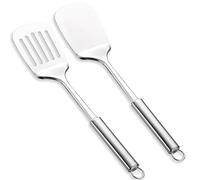 Ensemble de spatules en acier inoxydable, ReaNea, tourneur crénelé argenté, spatule solide, spatule de cuisine robuste et résistante à haute température, ustensiles de cuisine idéaux pour le poisson