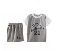 Ensemble de Sport pour Enfants, Maillot de Sport, survêtement, 2 pièces, débardeur de Basket-Ball et Short en Maille, séchage Rapide (1 à 12 Ans) (Grey, 3-4 Years)