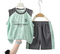 Ensemble de Sport pour Enfants Shorts de Course, Survêtements à Séchage Rapide pour Garçons, 2 Pièces, Comprenant Un Haut en Mesh pour Le Basketball et Le Football (Light Green, 18-24 Months)