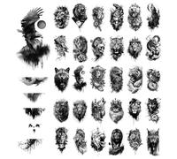 Ensemble De Stickers De Tatouage Temporaire, Comprend 30 Autocollants Animaux Sombres et 6 Stickers Demi-Bras, Convient Aux Hommes et Femmes, Style Moderne et Unique, Noir