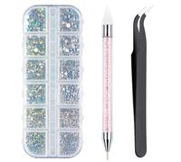 Ensemble De Strass Bicolores Pour Nail Art Avec Pince À Épiler Et Attrape-Cire - 6 Tailles, Pierres Irisées Et Transparentes