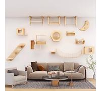 Ensemble de Structure d'escalade for Chat en Bois Massif, Meuble Mural for Chat, Gain de Place, for étagère Murale et perchoir for Chat(Set5)