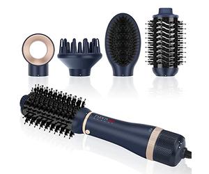 Ensemble de Styler 4 EN 1, PARWIN PRO BEAUTY Brosse Soufflante et Sèche Cheveux, avec 4 Accessoires, Sécher, Lisser, Donner du Volume et Coiffer, Brosse Seche Cheveux de Soins Ioniques, 1000W (Bleu)