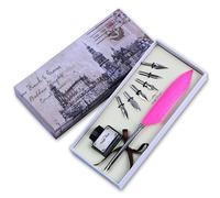 Ensemble De Stylo Plume De Calligraphie Vintage,Encre D'écriture,Plume Colorée,Haute Qualité,Coffret Cadeau,6 Plumes - Type Rose Red