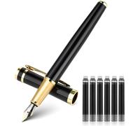 Ensemble De Stylo-Plume De Luxe En Métal À Pointe Fine De 0,5 Mm Avec 6 Cartouches D'encre Noire De 2,6 Mm,Stylo D'écriture Lisse,Cadeau Pour Le Travail,Le Journal,Homme Et Femme