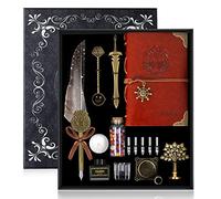 Ensemble de stylo plume et d'encre, stylo de calligraphie antique avec 5 pointes remplaçables, cachet de cire, perles de cire et carnet d'écriture en cuir, cadeau de Noël pour homme et femme, gris