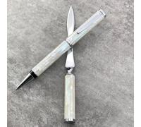 Ensemble De Stylos À Bille En Métal Nacré Et Ouvre-Lettres. Coffret Cadeau De Luxe Pour Hommes Et Femmes (Coquille Blanche).
