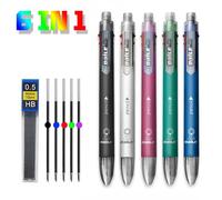 Ensemble de stylos à bille multicolores 6 en 1, avec recharges, stylo à bille 5 couleurs et 1 noyau de crayon, stylo de marquage multifonction créatif red pen set