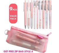 Ensemble De Stylos À Encre Gel Noir, Rose Mignon Kawaii, 0.5mm 0.38mm Rétractable, Fournitures Scolaires, Rouleau De Papeterie