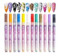 Ensemble de stylos à ongles, marqueurs d'ongles,12 couleurs Kit d'art de peinture de manucure imperméable - Point de pointe fin Point de pointeur Paute de doublure pour fleurs, graffitis papillons