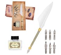 Ensemble de Stylos à Plume et d'encre, Ensemble de Stylos et d'Encres à Plumes Vintage, Ensemble de Stylos de Calligraphie Antique avec 6 Plumes de Stylo, Stylo à Tremper (Blanc)