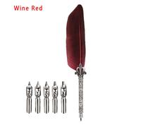 Ensemble De Stylos À Plume Rétro Multicolores,Plume De Dinde,Oblique,5 Plumes,Cadeau,Outils D'écriture,Fournitures De Bureau Et Scolaires,1 Ensemble - Type Wine Red