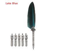 Ensemble De Stylos À Plume Rétro Multicolores,Plume De Dinde,Oblique,5 Plumes,Cadeau,Outils D'écriture,Fournitures De Bureau Et Scolaires,1 Ensemble - Type Lake Blue