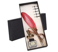 Ensemble de Stylos à Plumes Rétro, Ensemble de Stylos de Calligraphie, Cadeau, Décoration, Stylo de Signature D'entreprise, Plume en Acier Inoxydable et Verre, Stylo de (rouge)