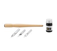 Ensemble de Stylos Comique 3 Plumes + 1 Support en Bois + 1 Encre Calligraphie Dessin Fournitures d'art Papeterie Scolaire