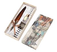 Ensemble de stylos costume d'écriture vintage, stylo de calligraphie rétro avec 10 plumes et bouteille d'encre vide, stylo de sculpture à l'encre classique pour camarade de classe (Brown)