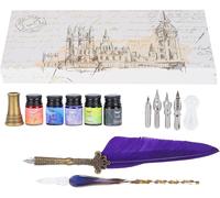 Ensemble De Stylos De Calligraphie Plume D'encre En Verre Stylo Plume Dip Stylo À Encre Ensemble De Plumes Ensemble De Plumes D'oie Rétro Avec Kit De Boîte-Cadeau(Mauve)