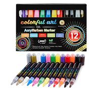 Ensemble de stylos de couleur acrylique Artist - 12 couleurs - pour peindre des pierres, des galets, du verre, de la céramique, de la porcelaine - 2 stylos acryliques métalliques supplémentaires