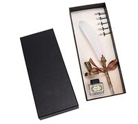 Ensemble de stylos d'écriture, stylo plume avec 5 plumes remplaçables, stylo de calligraphie en acier inoxydable pour la pratique gothique italienne, coffret cadeau rétro sculpté (Blanche)