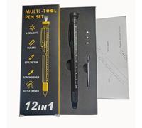 Ensemble de stylos multi-outils 12 en 1 pour homme avec lumière LED, règle, niveau, tournevis, décapsuleur et dessus de massage, cadeaux pour homme pour Noël, fête des pères et anniversaire