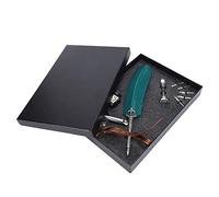 Ensemble de stylos plume avec 5 plumes de rechange, stylo plongeur pour l'écriture de calligraphie, coffret cadeau vintage antique comprenant un tampon et un porte-stylo, pointe (Verte)