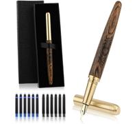 Ensemble De Stylos-Plume En Bois Fabriqués À La Main - Stylo-Plume Vintage De Luxe En Bois - Pointe Fine De 0,5 Mm - Stylo D'écriture Lisse Avec 12 Cartouches D'encre De 2,6 Mm Et Coffret Cadeau.[G445