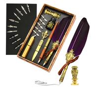 Ensemble de stylos plume - Kit de calligraphie à encre, stylo plongeur, à cacheter, tampon de sceau, outil d'enveloppe, accessoire d'écriture élégant | Cadeau vintage pour dessin, signatures, let