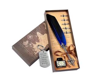 Ensemble De Stylos Plume - Plume D'écriture Rétro, Encre À Séchage Rapide Avec Porte-clés, Kit De Plumes De Rechange, Outil De Pratique Des Signatures De Journalisation | Cadeau De Papeterie Vin