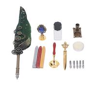 Ensemble de stylos plume rétro exquis avec cire de feu, aile mécanique de forme rétro, 5 plumes, ouvre-lettre, bougie, tampon, support de stylo, kit cadeau d'écriture de (OD Green)