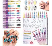 Ensemble de stylos pour nail art, 12 couleurs, pointe 0,7 mm, pour la décoration d'ongles, l'application de points, le dessin