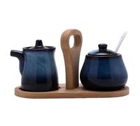 Ensemble de sucre et de crème avec plateau, pichet à crème en céramique vintage et sucrier avec couvercle cuillère pour bar à café ensemble pour bar café