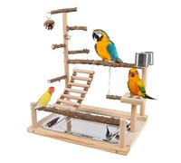 Ensemble de support de jeu pour oiseaux - Cadre en bois durable, balançoire suspendue, plateau de tasse d'alimentation en acier inoxydable, plate-forme d'activité pour perroquets | Jouet engageant amé