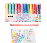 Ensemble de surligneurs fluorescents 24 couleurs, stylos d'écriture à double pointe, marqueurs colorés pour étudiants, enseignants, bureau, travail scolaire, études, journalisation, notes universitair