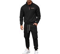 Ensemble de survêtement 2 pièces avec pull à col roulé en polaire à demi-fermeture éclair pour homme, pull décontracté et élégant en tricot à col montant, ensemble de jogging pour l'automne