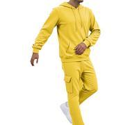 Ensemble de survêtement 2 pièces de couleur unie avec sweat à capuche et manches longues avec cordons de serrage et poche kangourou, jaune, XL