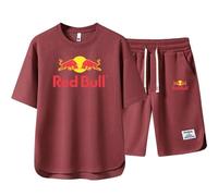 Ensemble De Survêtement 2 Pièces Homme Short À Manches Courtes T-Shirt D'été Coton Imprimé Bull Ensemble De Loisirs T-Shirt À Col Rond Tenue De Jogging Décontractée,Red-3XL