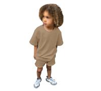 Ensemble de survêtement 2 pièces pour bébé garçon et Fille, Tenue d'été Unie à Manches Courtes et Short Ensemble Garçons 4 Ans Printemps (Coffee, 8-9 Years)