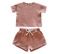 Ensemble de survêtement 2 pièces pour bébé garçon et Fille, Tenue d'été Unie à Manches Courtes et Short Costume pour Soirée Fille (3-4 Years)