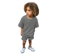 Ensemble de survêtement 2 pièces pour bébé garçon et Fille, Tenue d'été Unie à Manches Courtes et Short (Dark Gray, 10-11 Years)