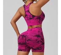 Ensemble de survêtement 2 pièces pour femme, costume de yoga avec short taille haute et soutien-gorge de fitness rembourré à la poitrine, couleur unie, confort quatre saisons pour femme (L rose)