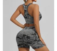 Ensemble de survêtement 2 pièces pour femme, costume de yoga avec short taille haute et soutien-gorge de fitness rembourré à la poitrine, couleur unie, confort quatre saisons pour femme (L gris)