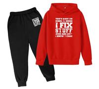 Ensemble de survêtement 2 pièces pour fille avec capuche « Thats What I Do I Fix Stuff and I Know Things » - Ensemble de survêtement pour enfants - Hiver et automne, Rouge, 11-12 ans