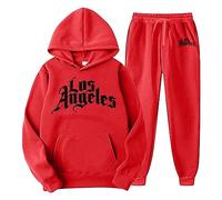 Ensemble de survêtement 2 pièces pour homme à capuche tendance automne pantalon de survêtement décontracté hiver automne survêtement pantalons de survêtement lettres graphiques voyage 2025, Rouge, M